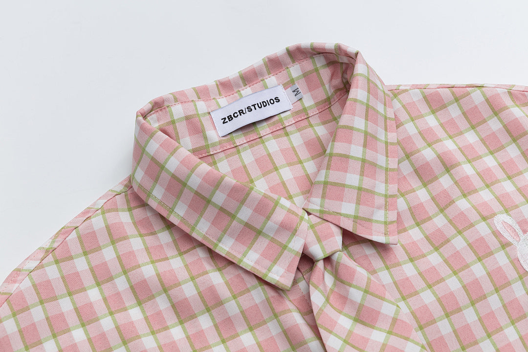 Plaid Shirt With Bunny Embroidery & Matching Tie