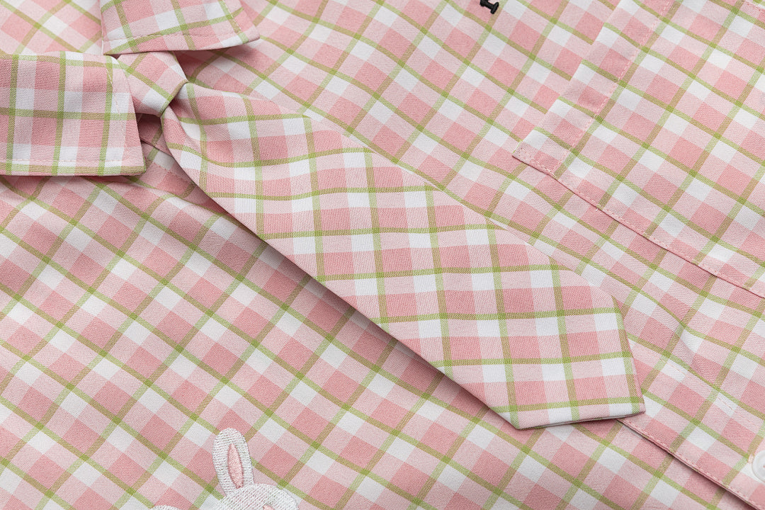 Plaid Shirt With Bunny Embroidery & Matching Tie