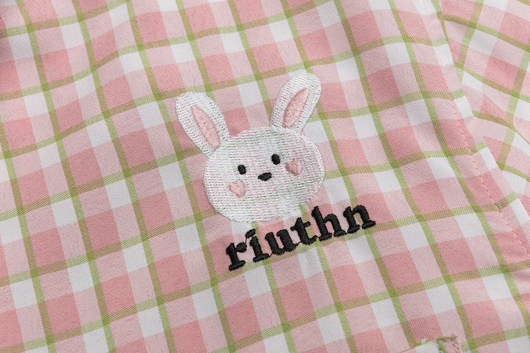 Plaid Shirt With Bunny Embroidery & Matching Tie