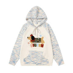 Dachshund Applique Raglan Hooded Knit Sweater