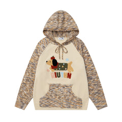 Dachshund Applique Raglan Hooded Knit Sweater