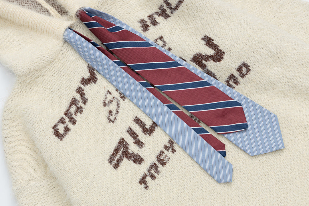 Fuzzy Hooded Knit Sweater With Striped Tie & Letter Jacquard