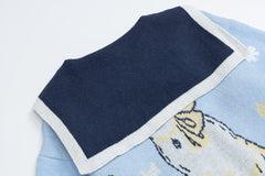 Cat Bow Jacquard Contrast Big Collar Knit Sweater