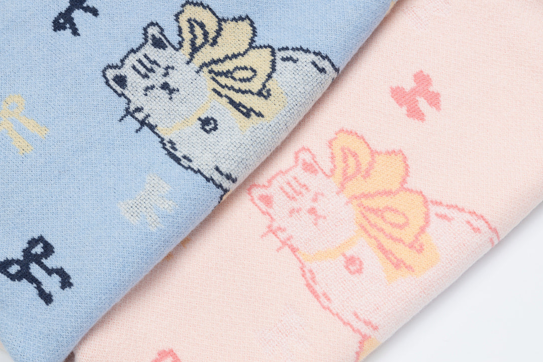 Cat Bow Jacquard Contrast Big Collar Knit Sweater