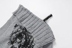 Off‑Shoulder Distressed Knit Sweater Gothic Girl Back Print