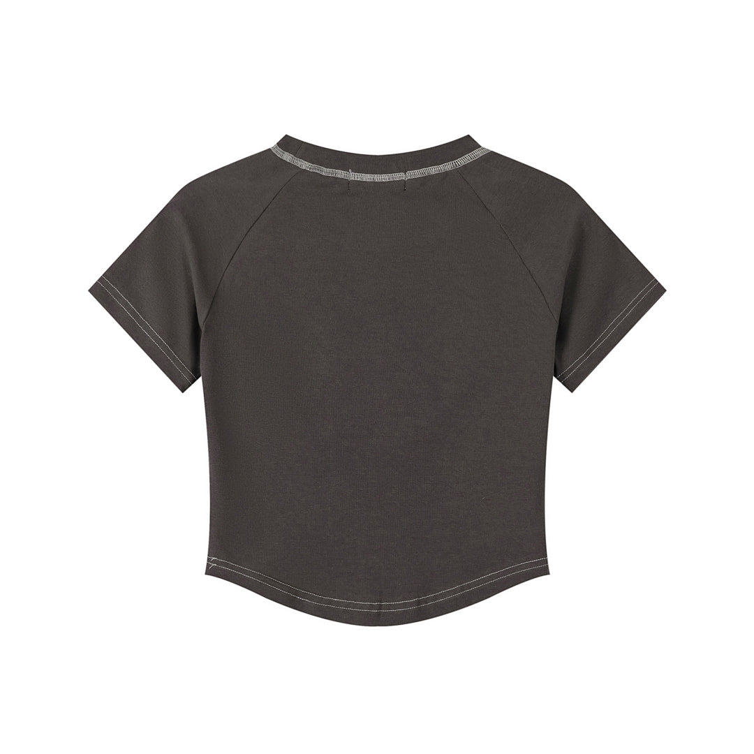 Vintage Portrait Print Contrast Stitch Raglan Crop Tee