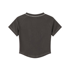 Vintage Portrait Print Contrast Stitch Raglan Crop Tee