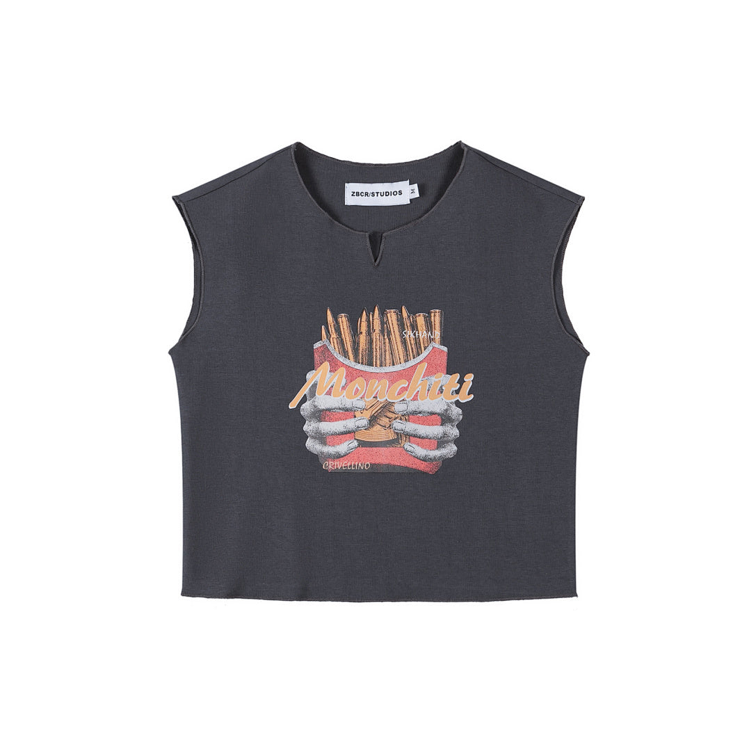 Notch Neck Skeleton French Fries Graphic Cropped Tank