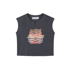 Notch Neck Skeleton French Fries Graphic Cropped Tank