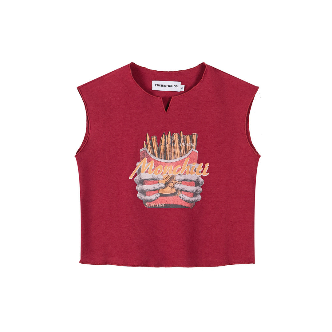 Notch Neck Skeleton French Fries Graphic Cropped Tank