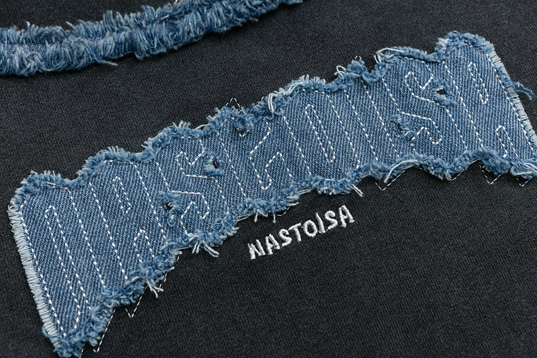 Washed Denim Fringe Patch Square Neck Crop Tee