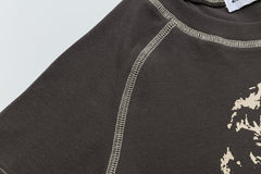 Vintage Portrait Print Contrast Stitch Raglan Crop Tee