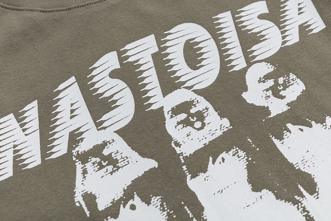 Distorted Figure Print Denim Trim Raglan Tank Top