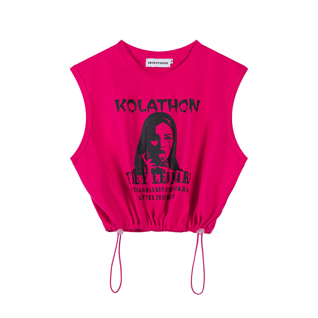 Figure Graphic Drawstring Hem Cropped Tank Top