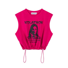 Figure Graphic Drawstring Hem Cropped Tank Top