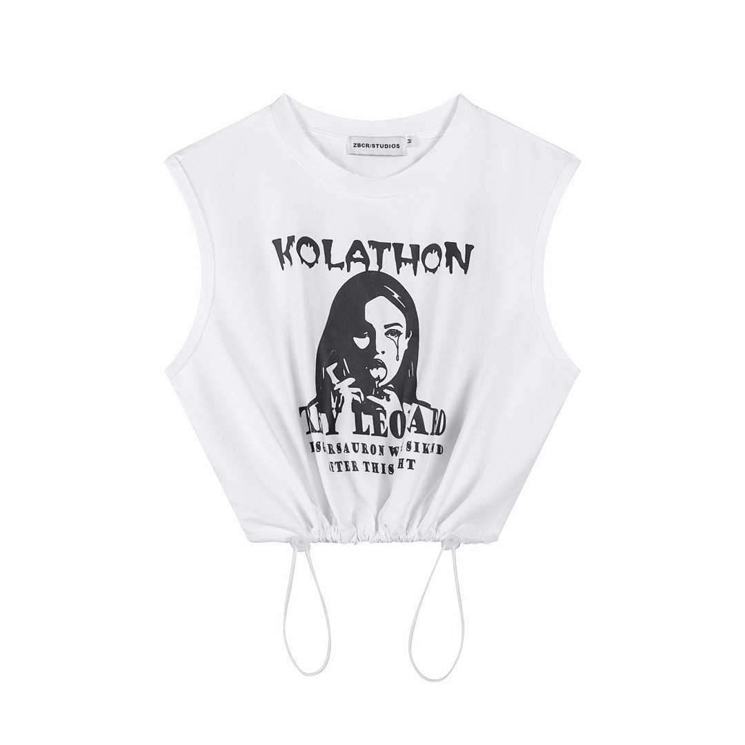 Figure Graphic Drawstring Hem Cropped Tank Top
