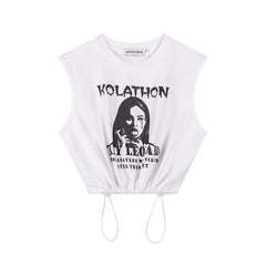 Figure Graphic Drawstring Hem Cropped Tank Top