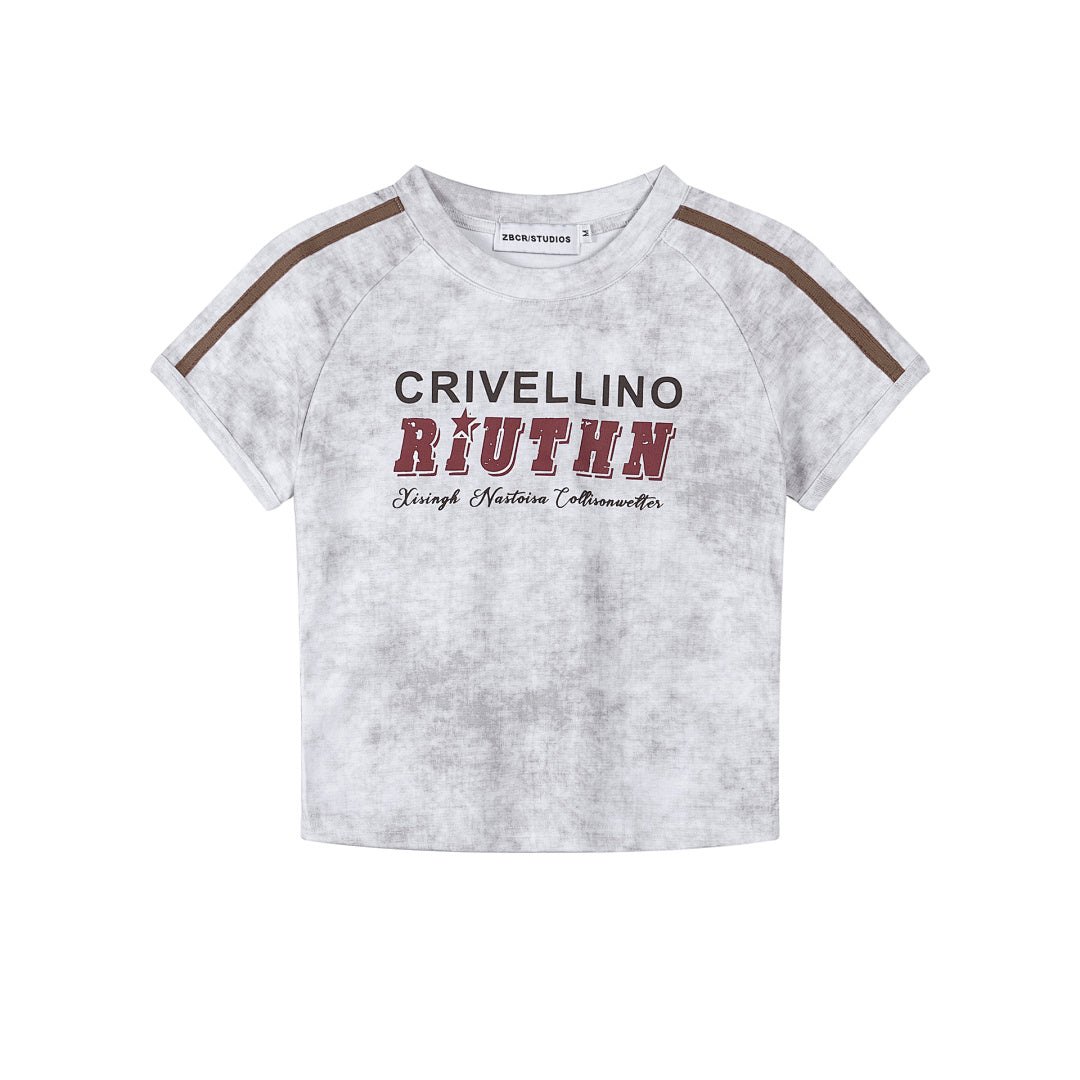 Wash‑Effect Letter Print Raglan Crop Tee