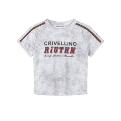Wash‑Effect Letter Print Raglan Crop Tee