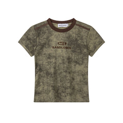 Wash Dye Logo Embroidered Contrast Trim Slim Tee