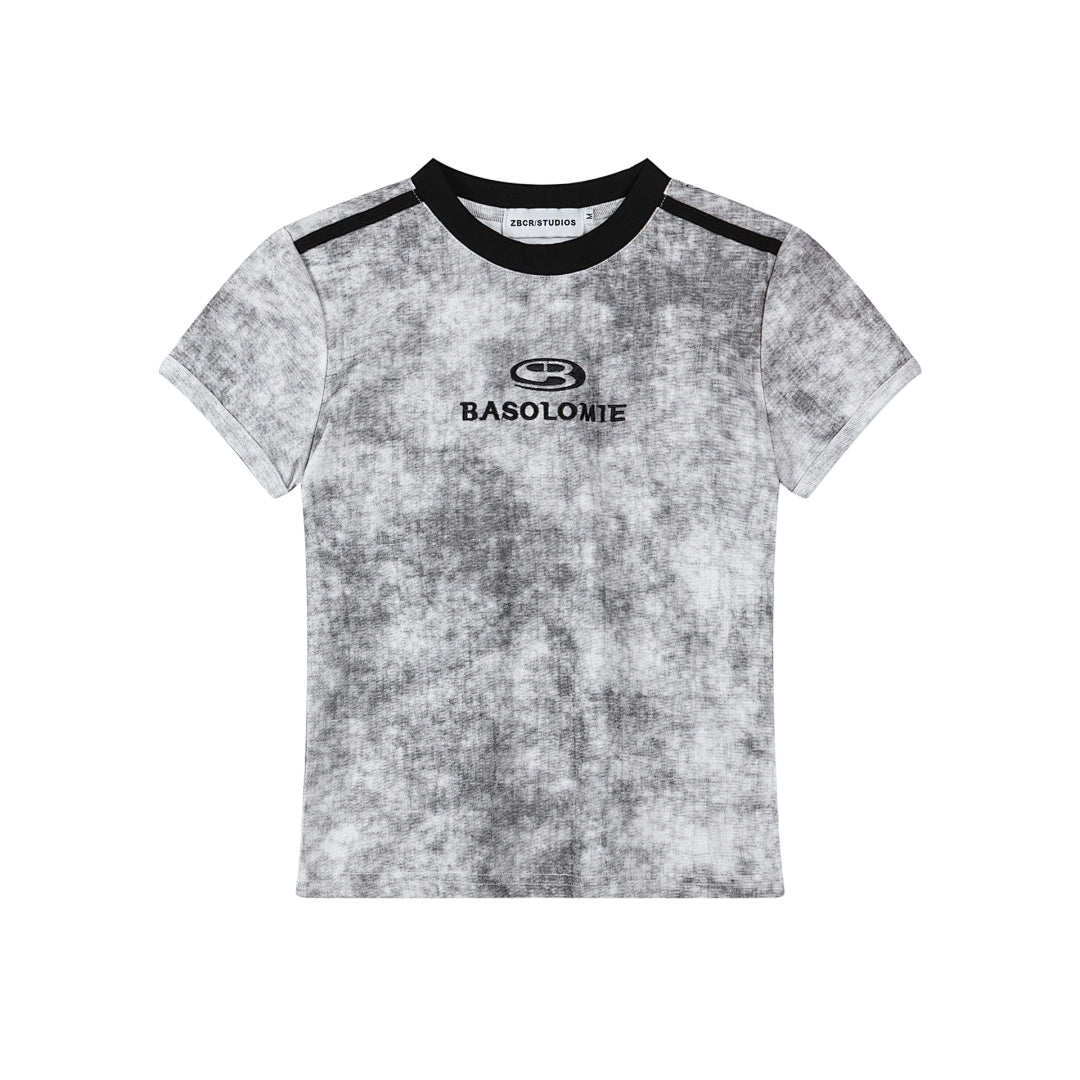 Wash Dye Logo Embroidered Contrast Trim Slim Tee