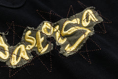 Gradient Wash Raw Edge Letter Patch V‑Notch Tank Top