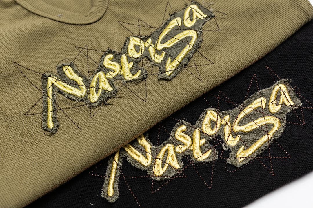 Gradient Wash Raw Edge Letter Patch V‑Notch Tank Top