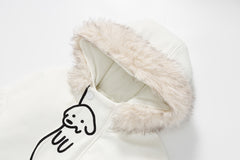 Detachable Fur Collar Cartoon Dog Embroidered Hooded Coat