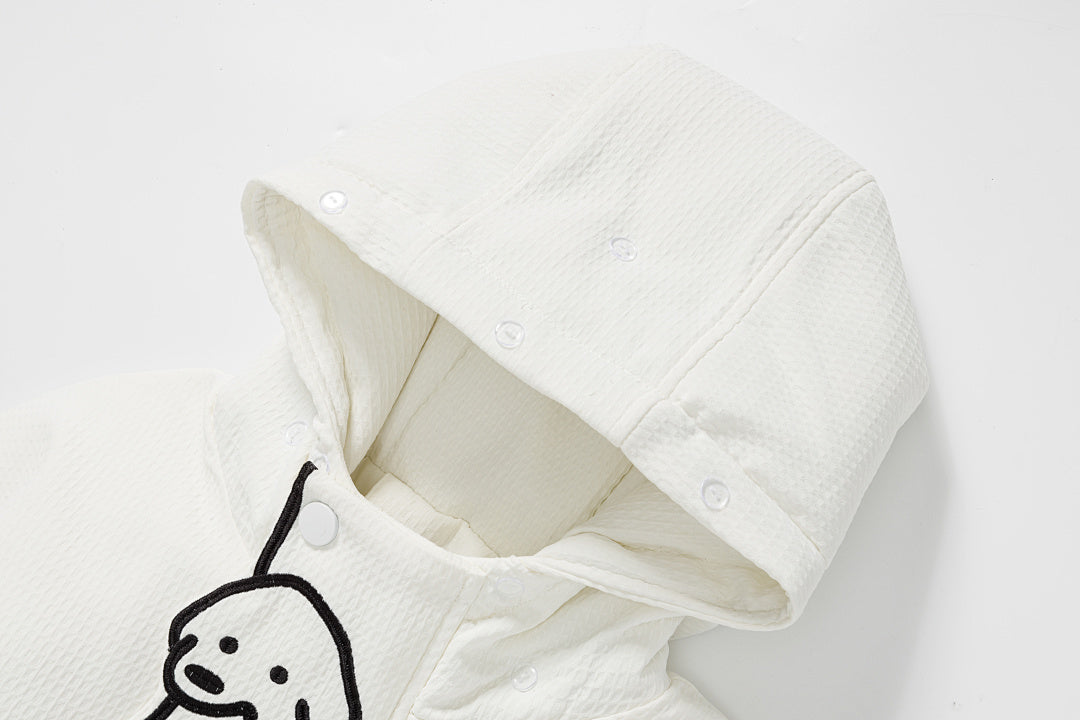 Detachable Fur Collar Cartoon Dog Embroidered Hooded Coat