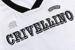 Contrast Trim V‑Neck Varsity Embroidered Tee