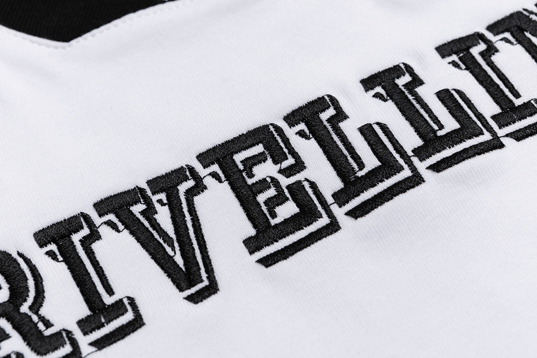 Contrast Trim V‑Neck Varsity Embroidered Tee