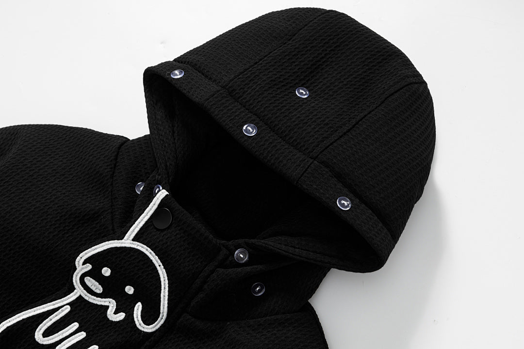 Detachable Fur Collar Cartoon Dog Embroidered Hooded Coat