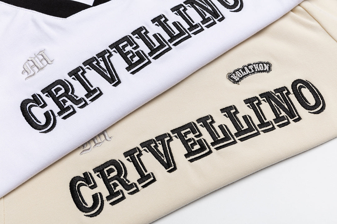 Contrast Trim V‑Neck Varsity Embroidered Tee