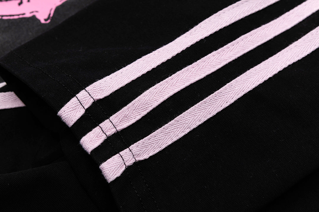 SIKHANG V‑Neck Varsity 13 Print Striped Crop Jersey Tee