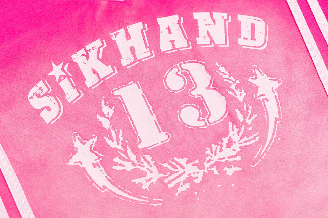 SIKHANG V‑Neck Varsity 13 Print Striped Crop Jersey Tee