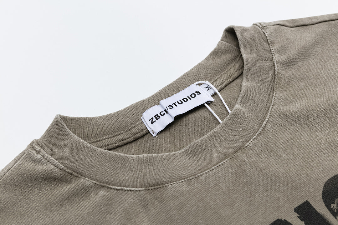 Worn Print Eyelet Panel Fitted Cropped Tee
