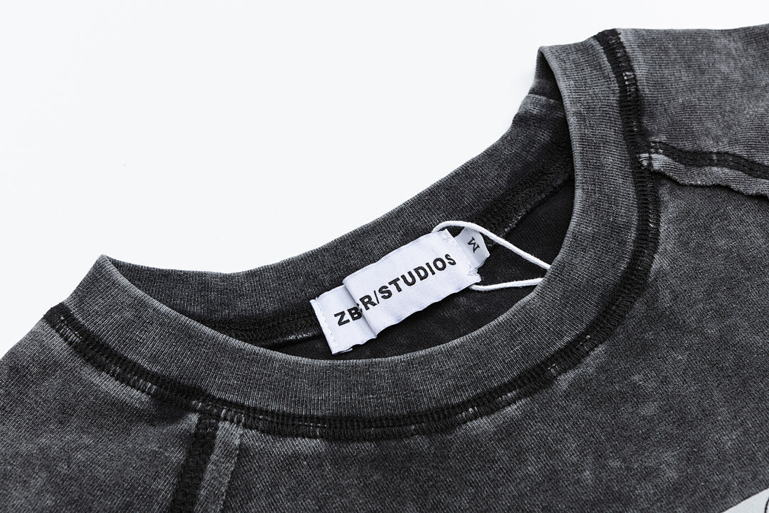 Washed Contrast Stitch Gothic Font Fitted Crop Tee
