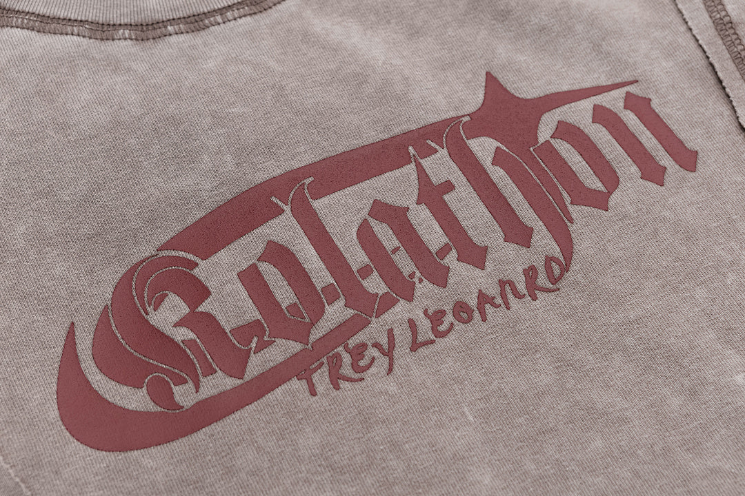 Washed Contrast Stitch Gothic Font Fitted Crop Tee