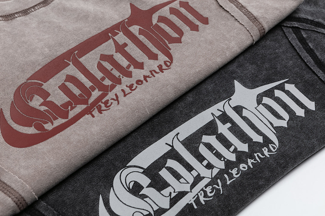 Washed Contrast Stitch Gothic Font Fitted Crop Tee