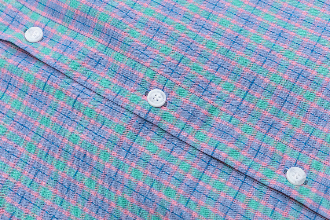 Colorful Plaid Cartoon Dog Embroidery Short Sleeve Shirt