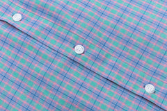 Colorful Plaid Cartoon Dog Embroidery Short Sleeve Shirt