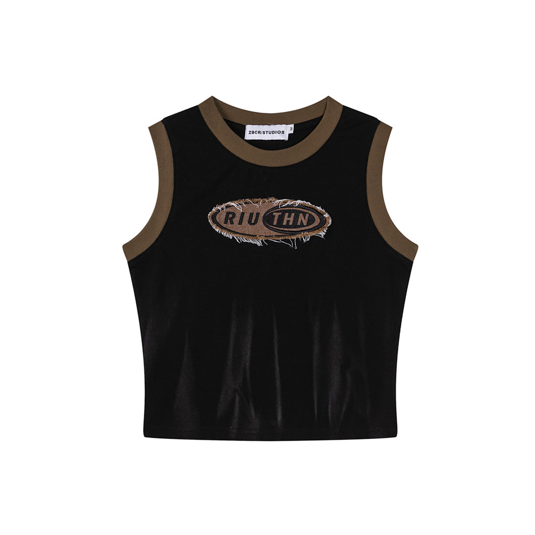 Contrast Ringer Frayed Patch Gradient Tank Top