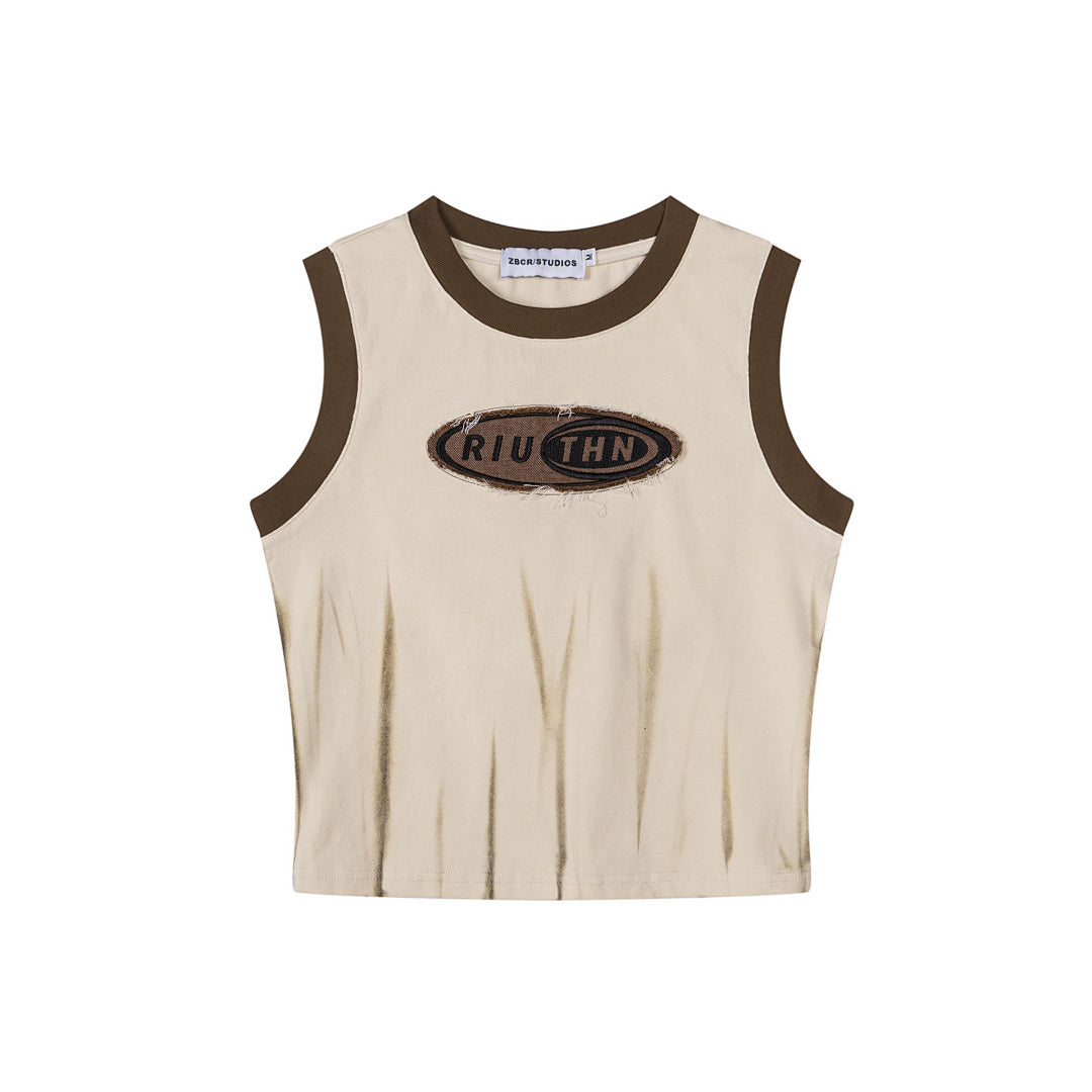 Contrast Ringer Frayed Patch Gradient Tank Top