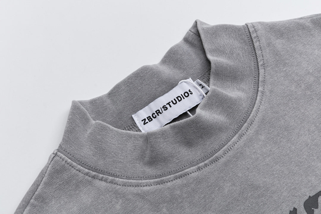 Wash Effect Stacked Text Draw‑string Mock Neck Tank
