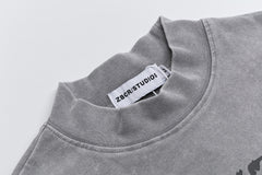 Wash Effect Stacked Text Draw‑string Mock Neck Tank