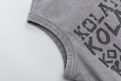 Wash Effect Stacked Text Draw‑string Mock Neck Tank