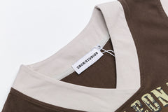 Contrast V‑Neck Vintage Baseball Print Cropped Vest