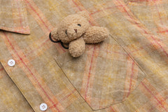 Vintage Washed Plaid Bear Print Short Sleeve Shirt