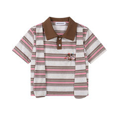 Striped Polo With Detachable Scarf, Cropped & Oversized