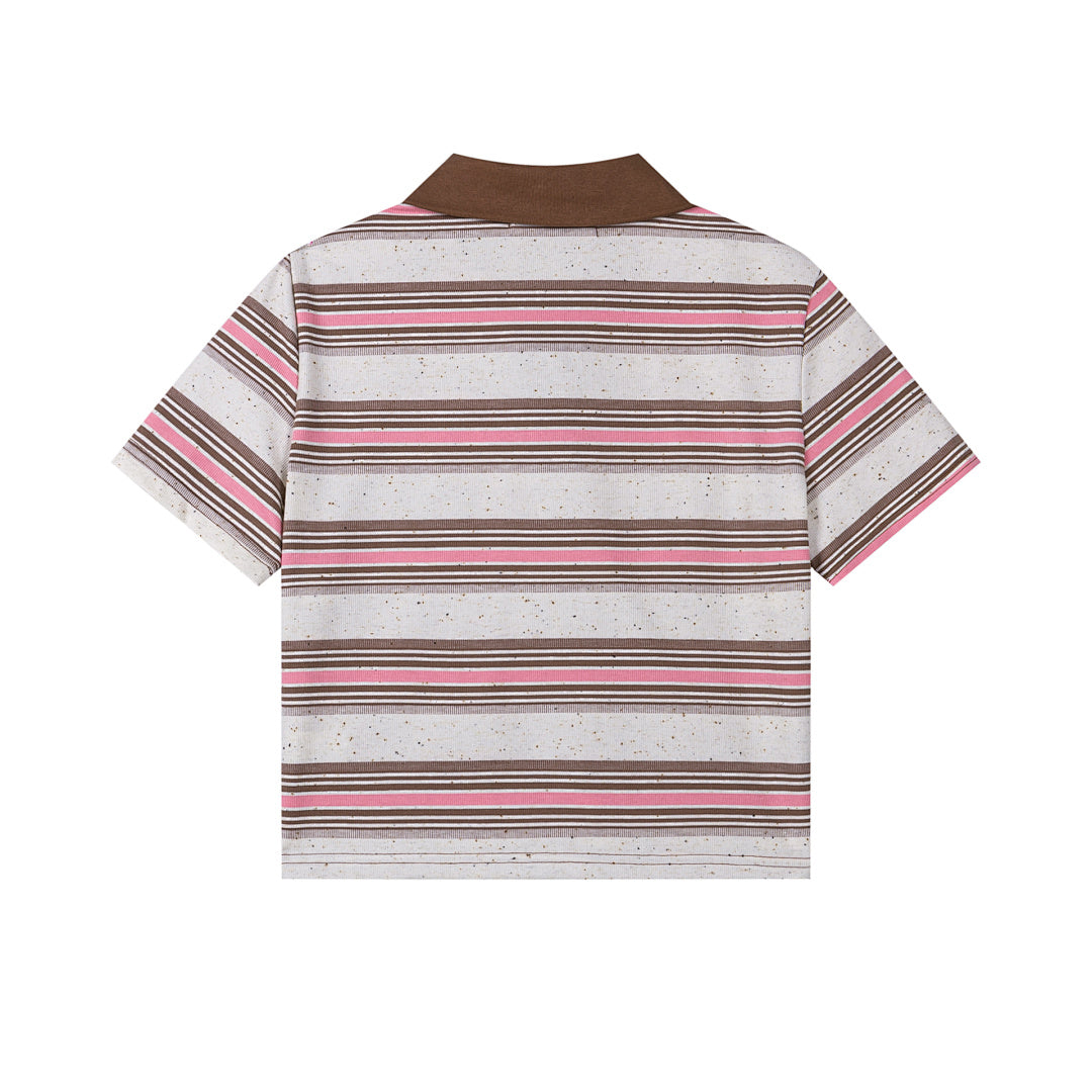 Striped Polo With Detachable Scarf, Cropped & Oversized